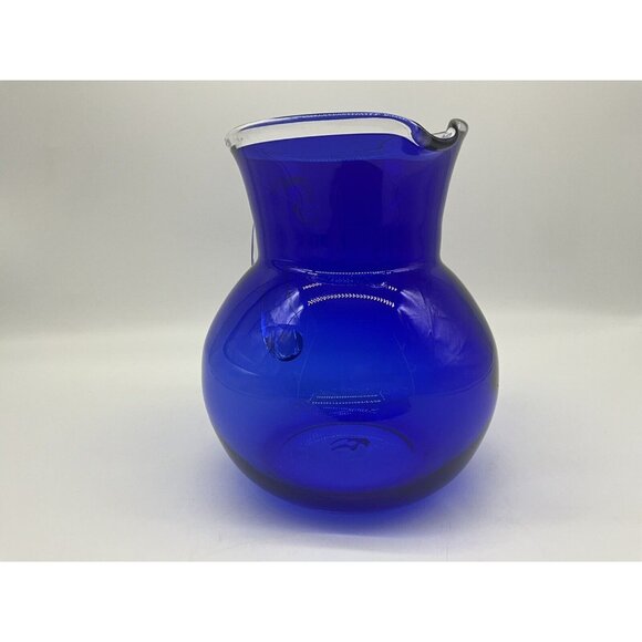 Handblown Vintage Pitcher Cobalt Blue and Clear Art Glass Quality Workmanship - Picture 8 of 16